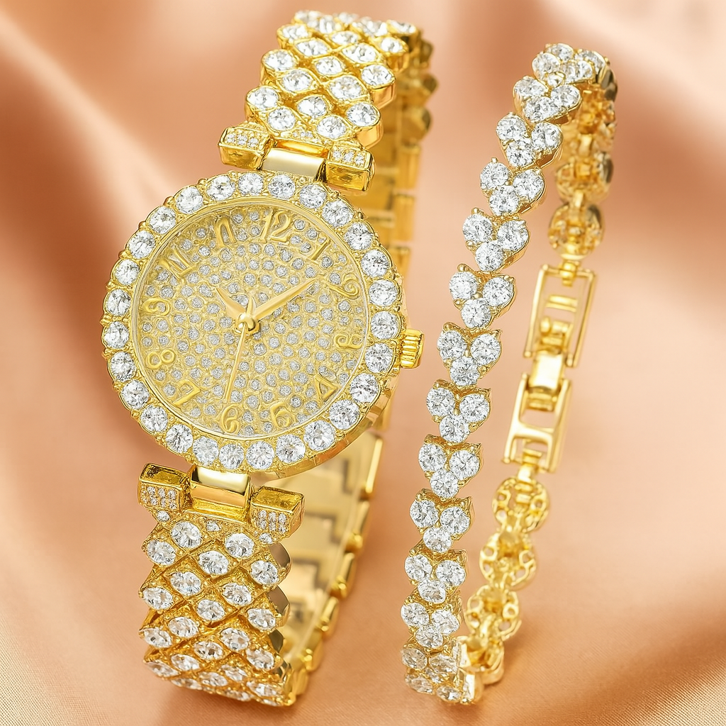 Luxe Gold Watch and Bracelet Set – Elegant Timepiece with Matching Accessories 0