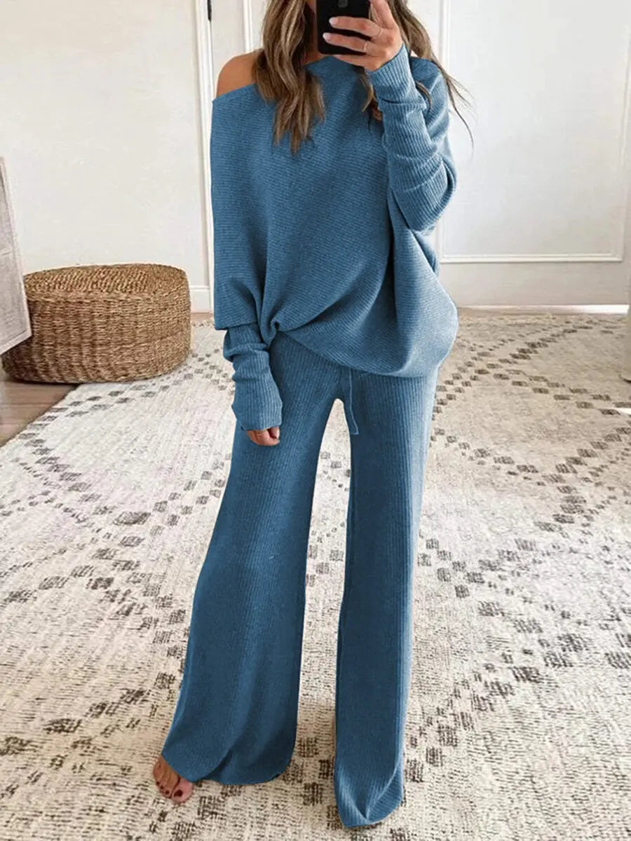 Mia | Women's Loungewear Set Cotton Polyester Wide-Leg Pants 8