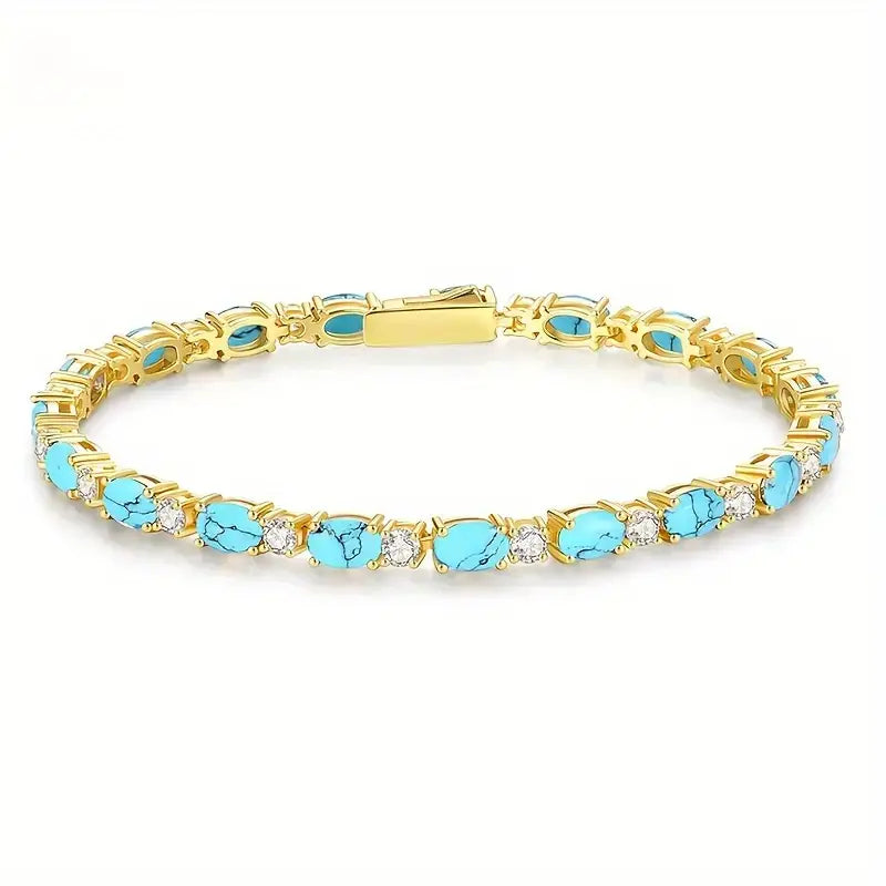 Natural Turquoise Stone Bracelet with Gold Accents – Adjustable Elegant Jewelry for Casual and Formal Wear 1