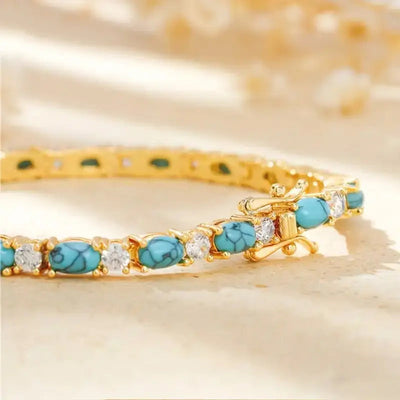 Natural Turquoise Stone Bracelet with Gold Accents – Adjustable Elegant Jewelry for Casual and Formal Wear 2