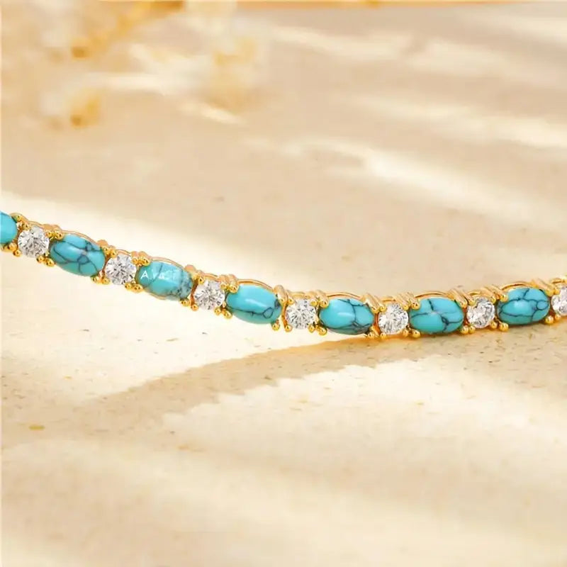Natural Turquoise Stone Bracelet with Gold Accents – Adjustable Elegant Jewelry for Casual and Formal Wear 3