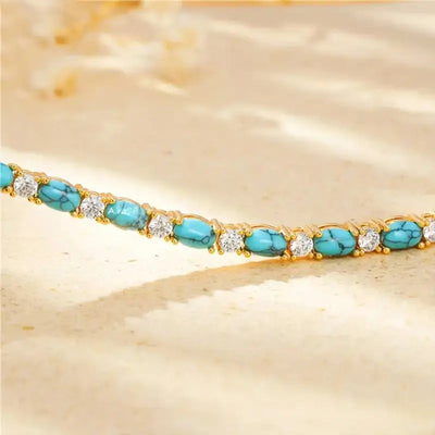 Natural Turquoise Stone Bracelet with Gold Accents – Adjustable Elegant Jewelry for Casual and Formal Wear 3