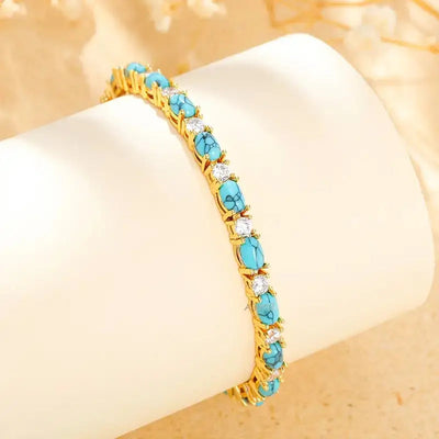 Natural Turquoise Stone Bracelet with Gold Accents – Adjustable Elegant Jewelry for Casual and Formal Wear 4