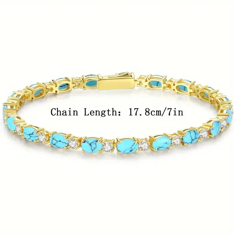 Natural Turquoise Stone Bracelet with Gold Accents – Adjustable Elegant Jewelry for Casual and Formal Wear 5