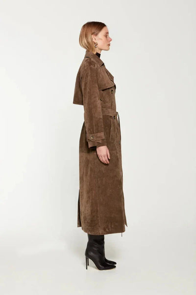 Olivia | Women's Vegan Leather Maxi Trench Coat with Belted Waist 1