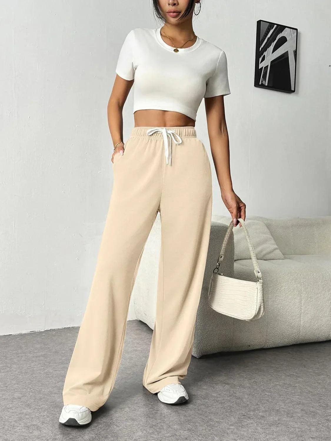 Olivia | Women's Wide Leg Trousers with Drawstring Waistband 1