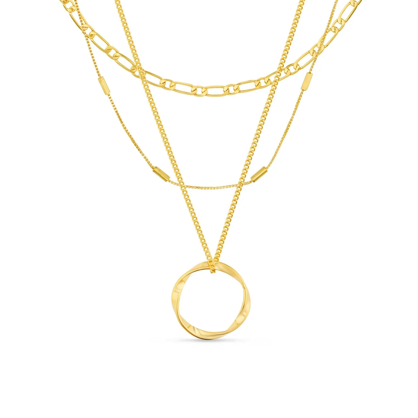 Open Circle Three Row Gold Necklace - Elegant Layered Design with Adjustable Length 0