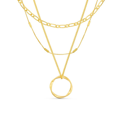 Open Circle Three Row Gold Necklace - Elegant Layered Design with Adjustable Length 0