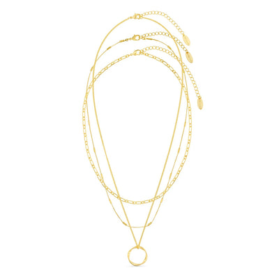 Open Circle Three Row Gold Necklace - Elegant Layered Design with Adjustable Length 1