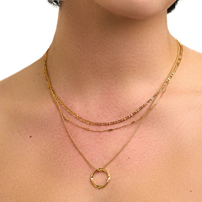 Open Circle Three Row Gold Necklace - Elegant Layered Design with Adjustable Length 3