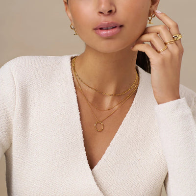 Open Circle Three Row Gold Necklace - Elegant Layered Design with Adjustable Length 4