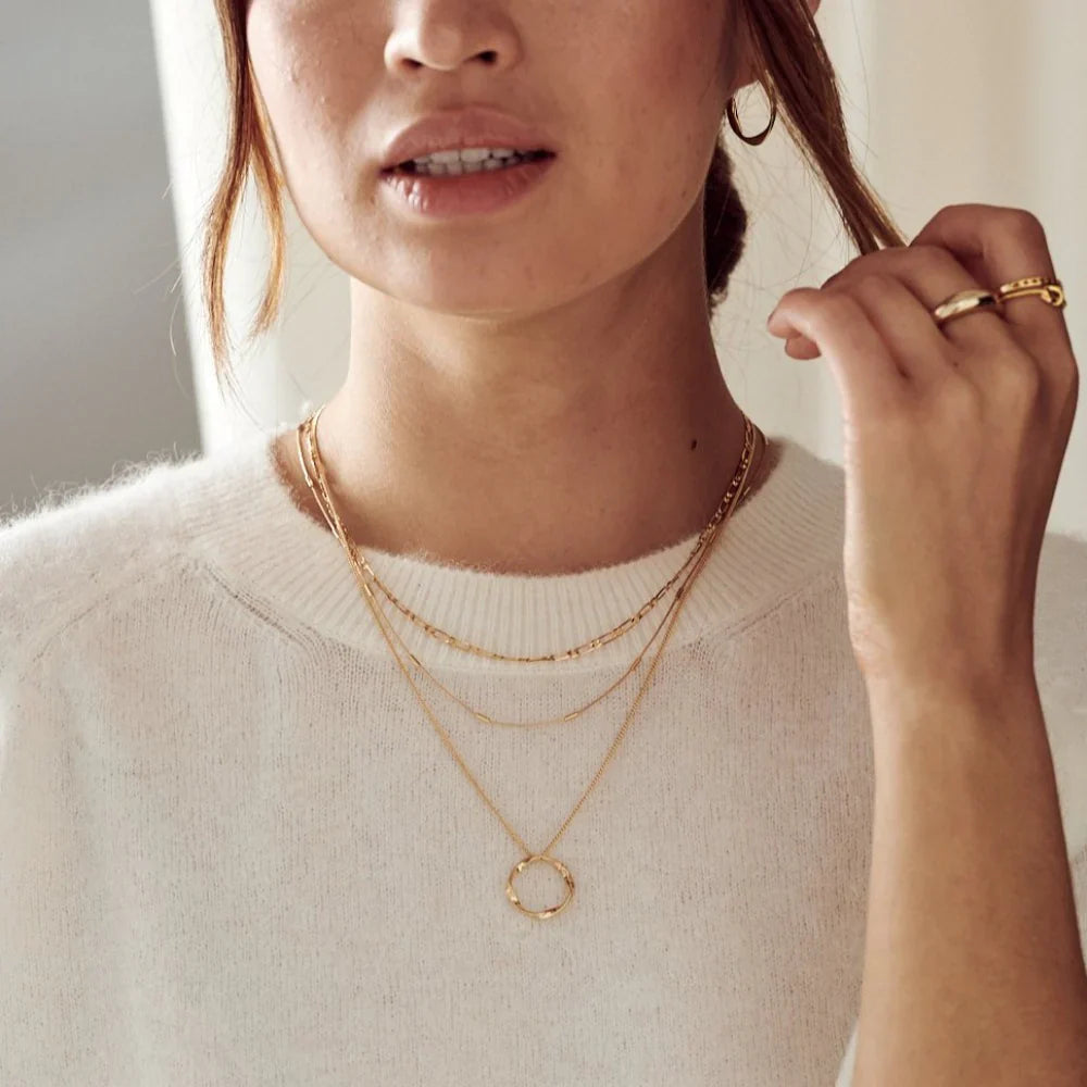 Open Circle Three Row Gold Necklace - Elegant Layered Design with Adjustable Length 6