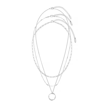 Open Circle Three Row Gold Necklace in White Gold – Elegant Layered Design for Versatile Style 1