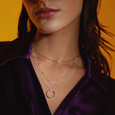 Open Circle Three Row Gold Necklace in White Gold – Elegant Layered Design for Versatile Style 4