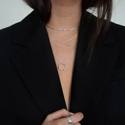 Open Circle Three Row Gold Necklace in White Gold – Elegant Layered Design for Versatile Style 5