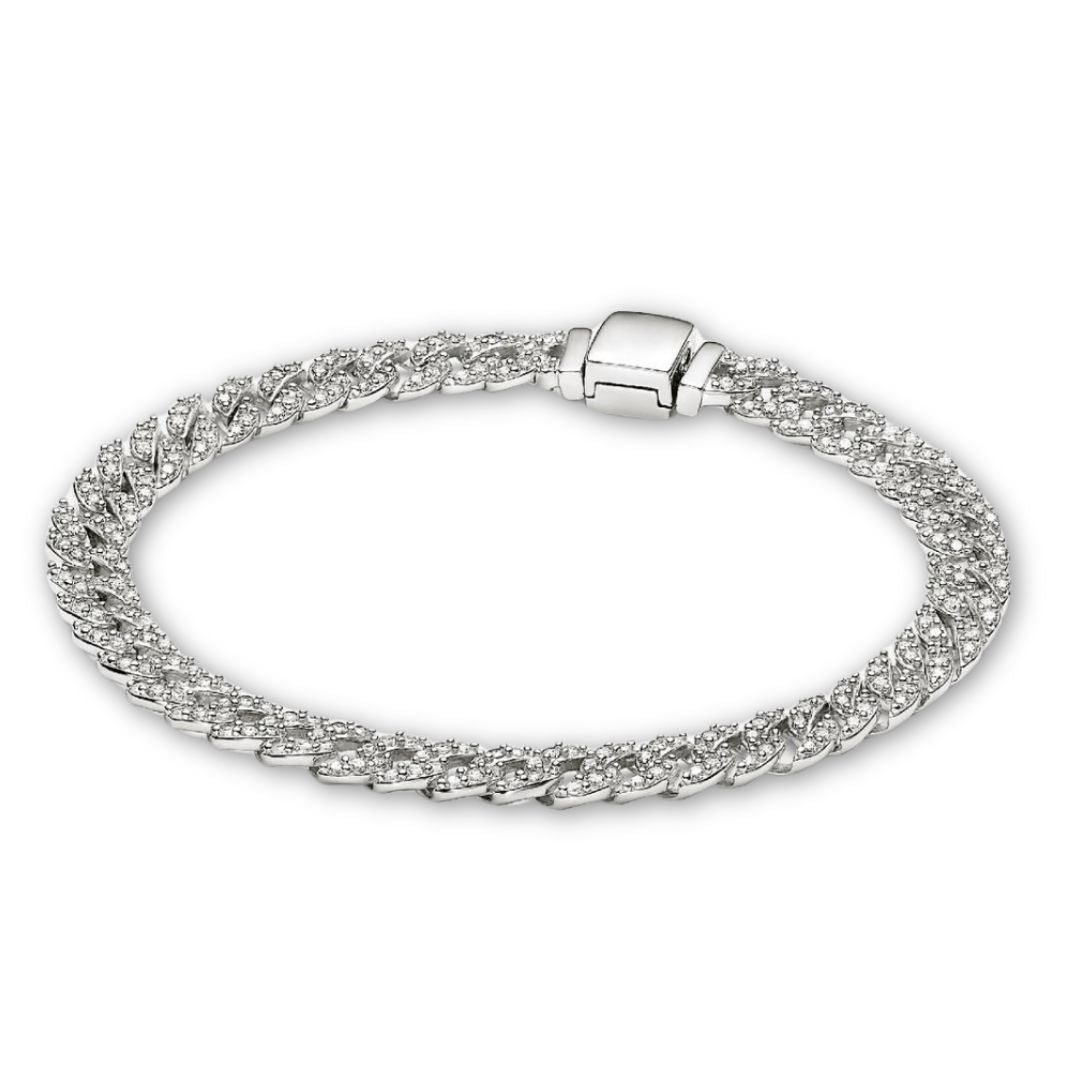 Pave Cuban Bracelet in White Gold with Sparkling Stones – Elegant Adjustable Accessory for Any Occasion 0