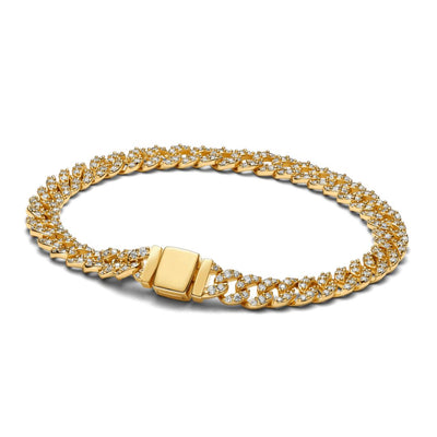 Pave Cuban Bracelet in White Gold with Sparkling Stones – Elegant Adjustable Accessory for Any Occasion 1