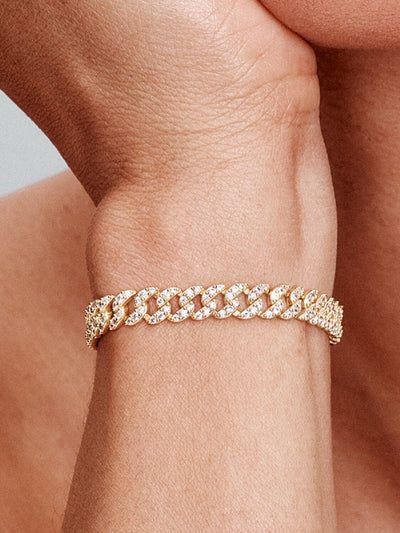 Pave Cuban Bracelet in White Gold with Sparkling Stones – Elegant Adjustable Accessory for Any Occasion 5