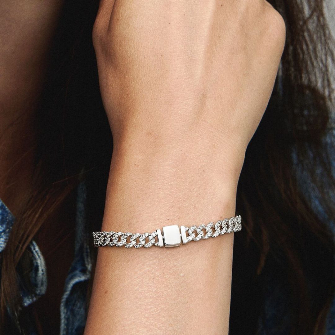 Pave Cuban Bracelet in White Gold with Sparkling Stones – Elegant Adjustable Accessory for Any Occasion 6