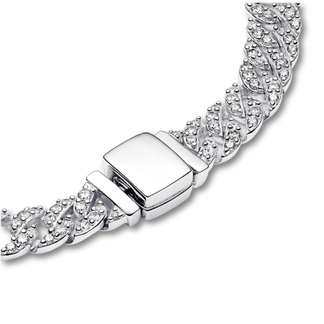 Pave Cuban Bracelet in White Gold with Sparkling Stones – Elegant Adjustable Accessory for Any Occasion 7