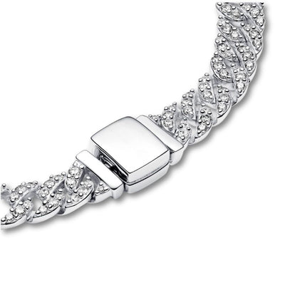 Pave Cuban Bracelet in White Gold with Sparkling Stones – Elegant Adjustable Accessory for Any Occasion 7
