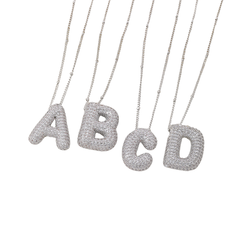 Personalized White Gold Bubble Letter Initial Necklace Set – Adjustable 16-18 Inches, Trendy Jewelry for Gifts 0