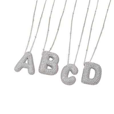 Personalized White Gold Bubble Letter Initial Necklace Set – Adjustable 16-18 Inches, Trendy Jewelry for Gifts 0