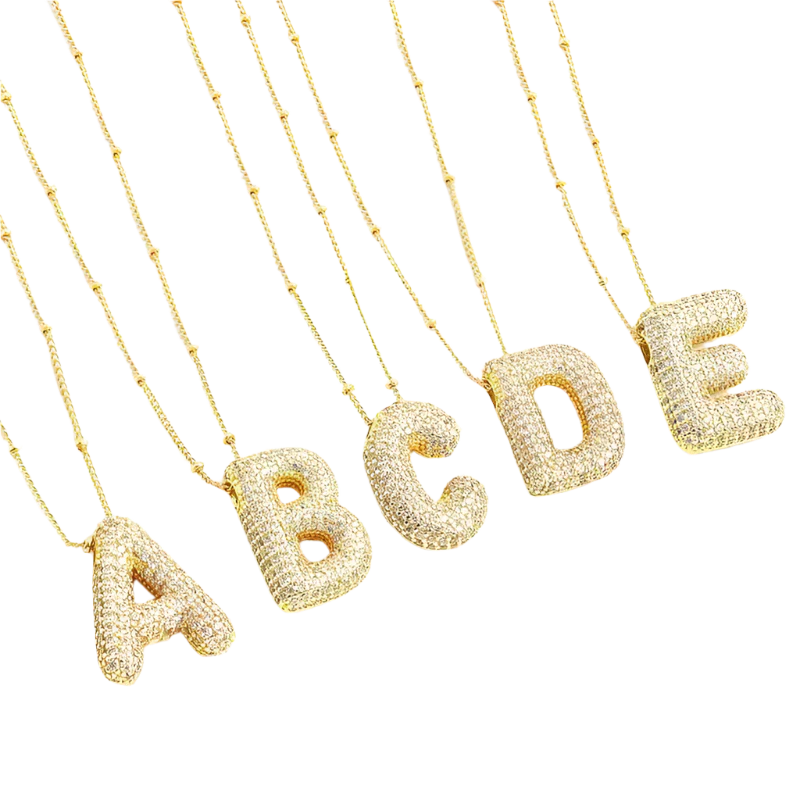 Personalized White Gold Bubble Letter Initial Necklace Set – Adjustable 16-18 Inches, Trendy Jewelry for Gifts 1