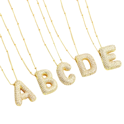 Personalized White Gold Bubble Letter Initial Necklace Set – Adjustable 16-18 Inches, Trendy Jewelry for Gifts 1