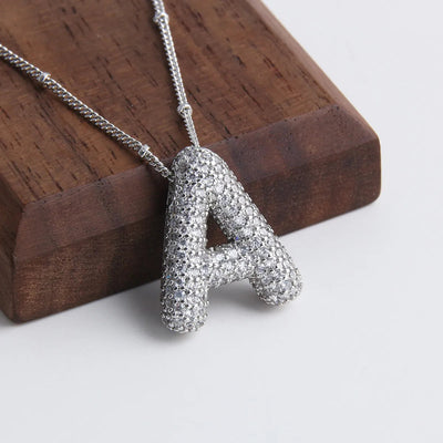 Personalized White Gold Bubble Letter Initial Necklace Set – Adjustable 16-18 Inches, Trendy Jewelry for Gifts 2