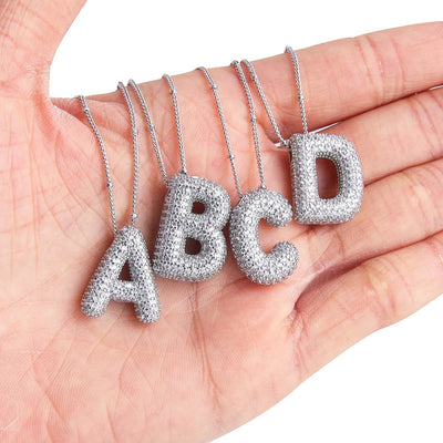 Personalized White Gold Bubble Letter Initial Necklace Set – Adjustable 16-18 Inches, Trendy Jewelry for Gifts 3