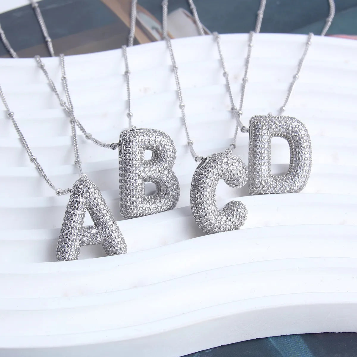 Personalized White Gold Bubble Letter Initial Necklace Set – Adjustable 16-18 Inches, Trendy Jewelry for Gifts 6