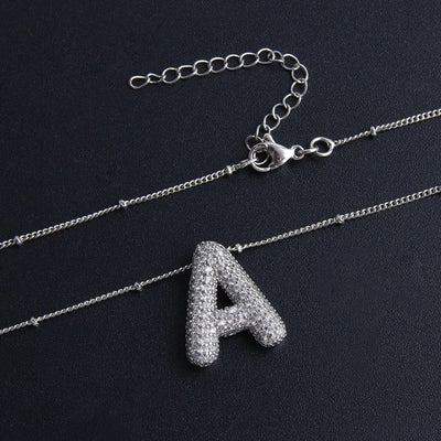 Personalized White Gold Bubble Letter Initial Necklace Set – Adjustable 16-18 Inches, Trendy Jewelry for Gifts 7