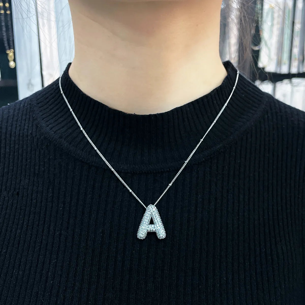 Personalized White Gold Bubble Letter Initial Necklace Set – Adjustable 16-18 Inches, Trendy Jewelry for Gifts 8