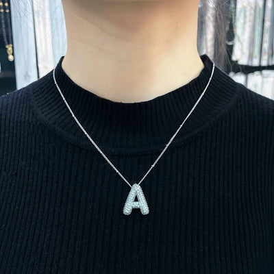 Personalized White Gold Bubble Letter Initial Necklace Set – Adjustable 16-18 Inches, Trendy Jewelry for Gifts 8