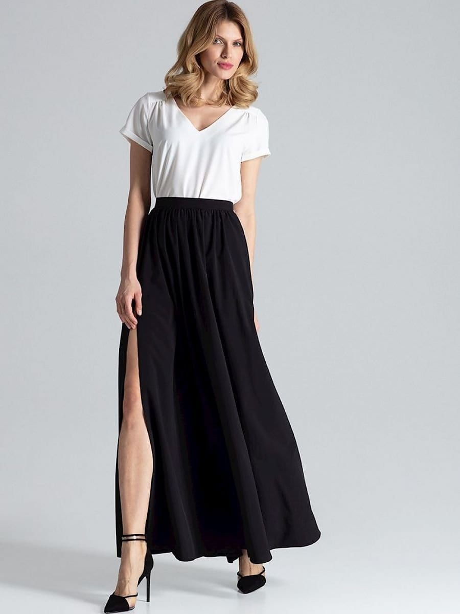 Sally | Black Maxi Skirt With Leg Split