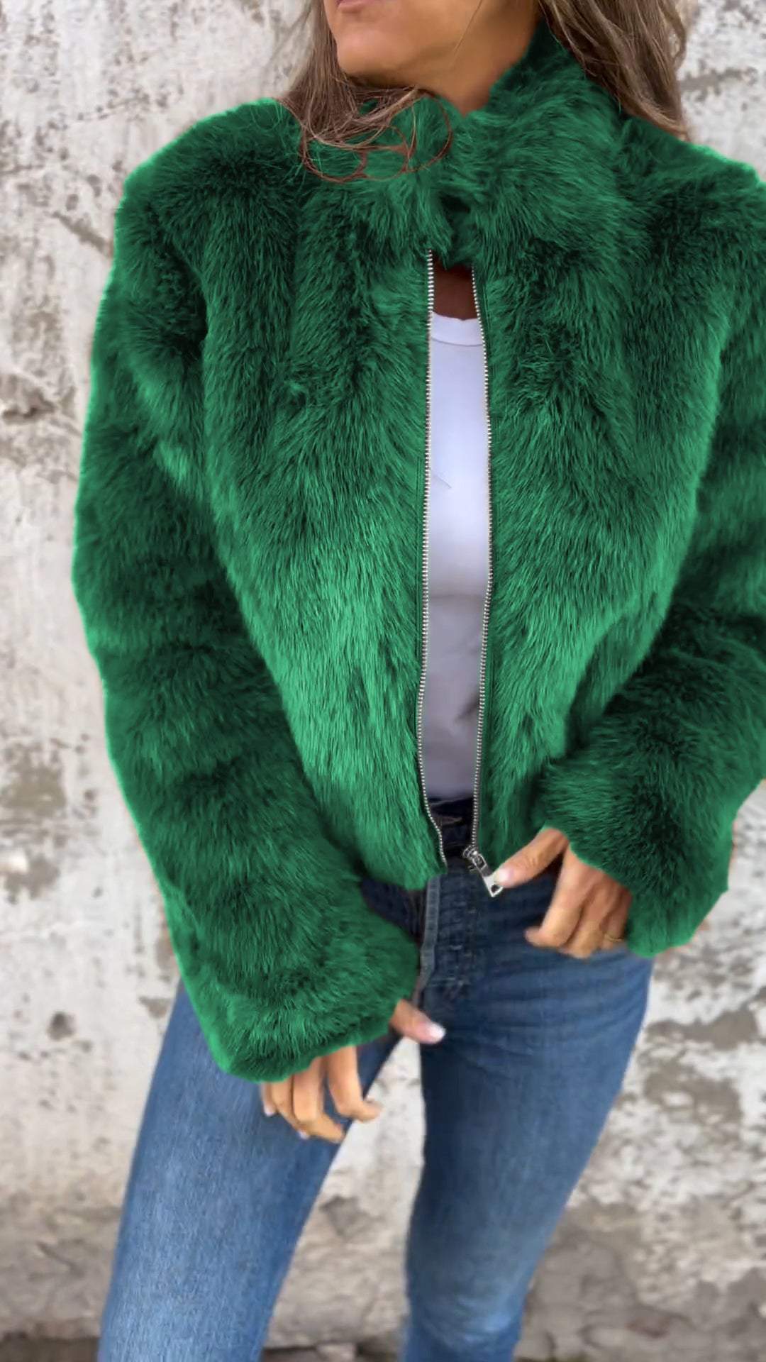 Sarah | Women's Faux Fur Jacket With High Collar 4