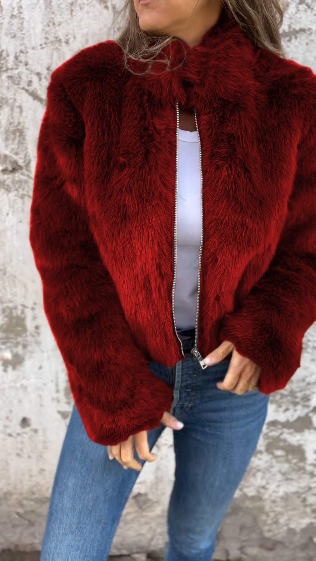 Sarah | Women's Faux Fur Jacket With High Collar 5