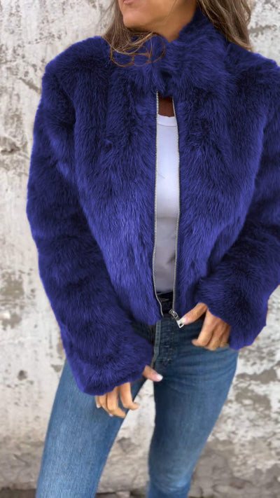 Sarah | Women's Faux Fur Jacket With High Collar 6