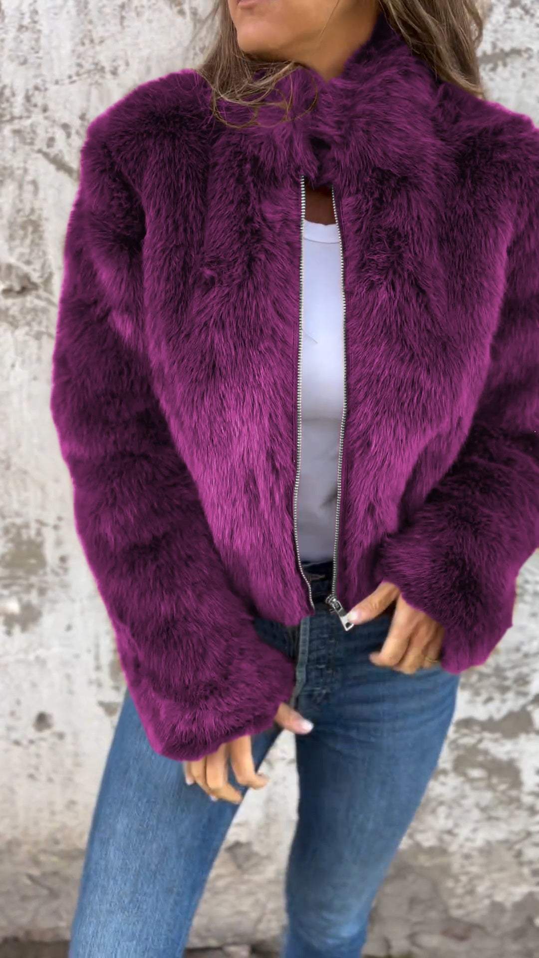 Sarah | Women's Faux Fur Jacket With High Collar 7