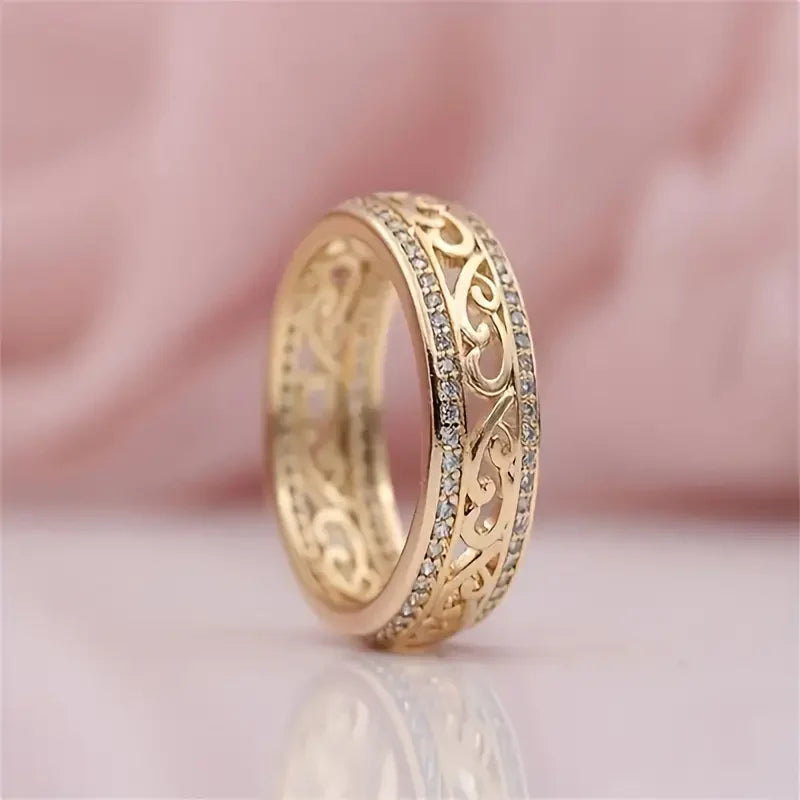 Shiny Hollow Gold Ring for Women – Lightweight Elegant Jewelry for Stacking or Solo Wear 0