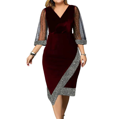 Sophia | Plus Size Formal Dress With Glittery Hem And Sheer Sleeves 1