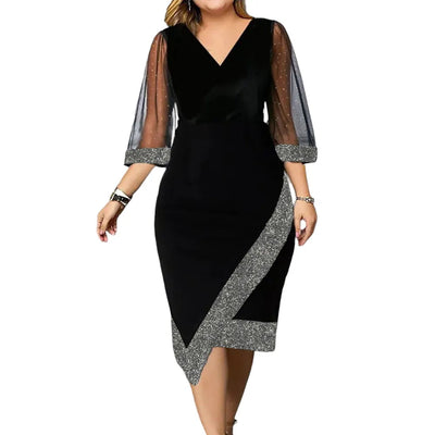 Sophia | Plus Size Formal Dress With Glittery Hem And Sheer Sleeves 3