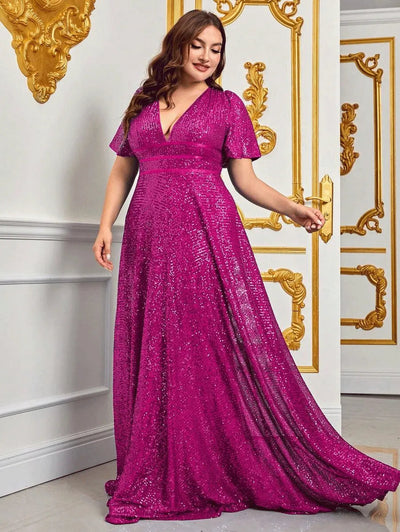 Sophia | Plus Size Formal Maxi Evening Dress With V-Neck and Sequin Detail 0
