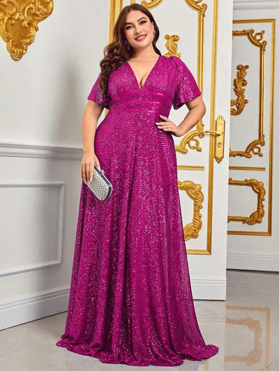 Sophia | Plus Size Formal Maxi Evening Dress With V-Neck and Sequin Detail 7
