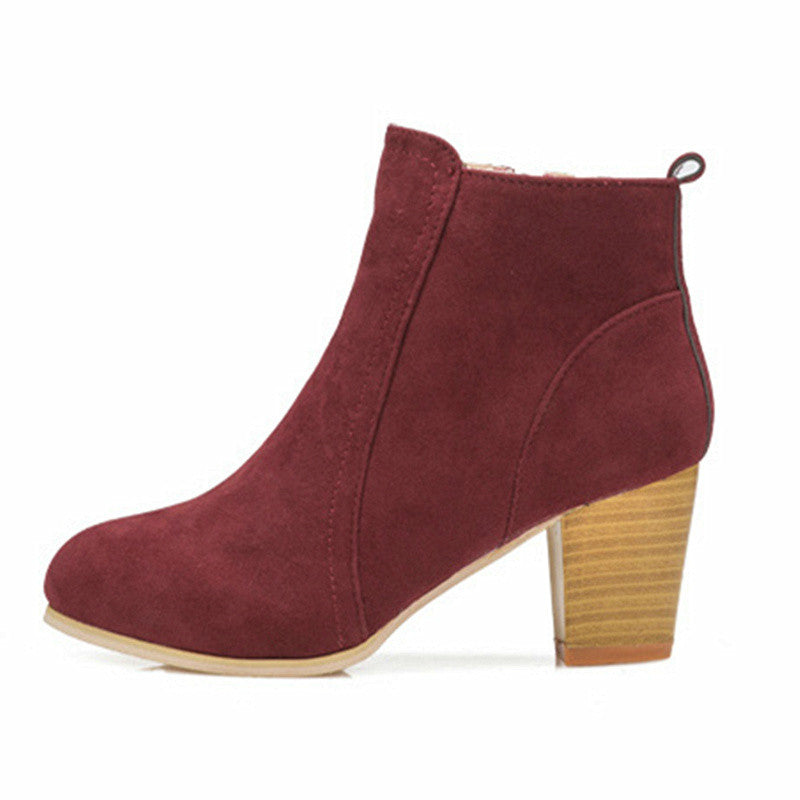 Sophia | Women's Ankle Boots Chunky Heel Side Zip Burgundy Suede 2