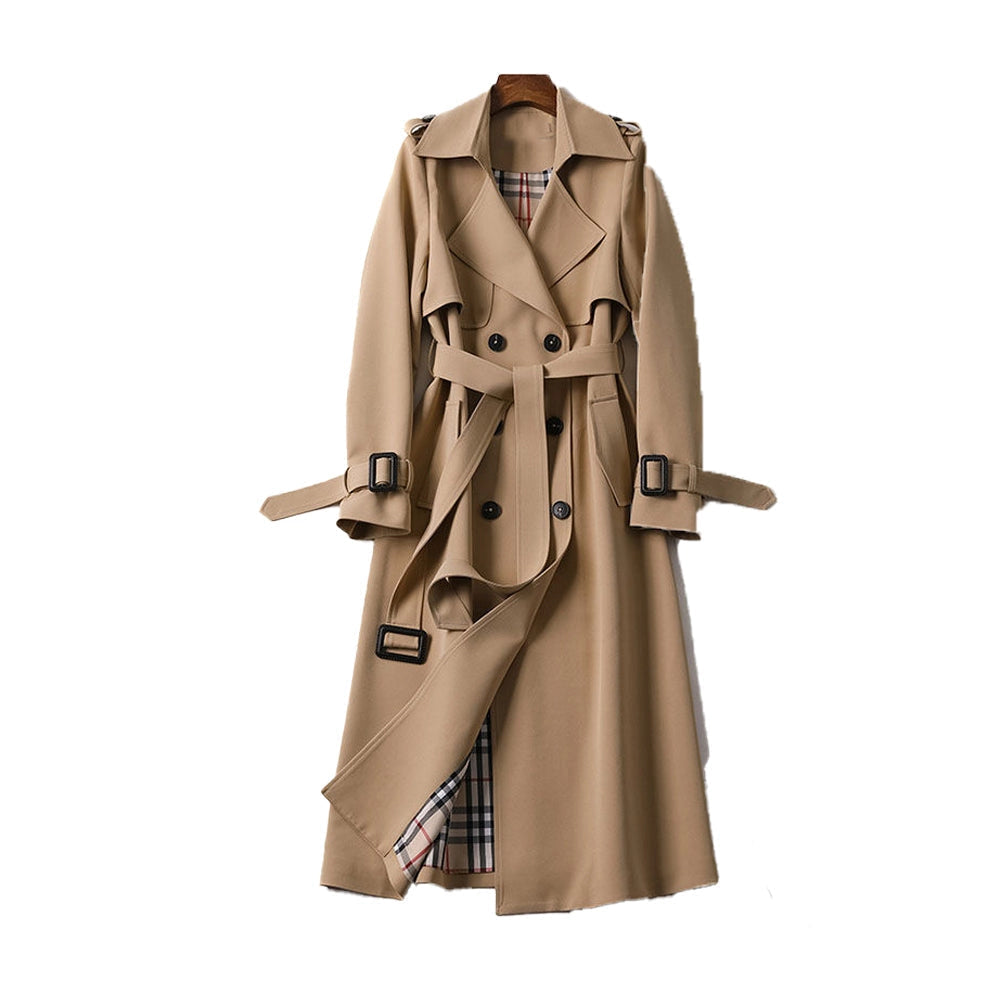 Sophia | Women's Black Double-Breasted Trench Coat with Adjustable Belt 0