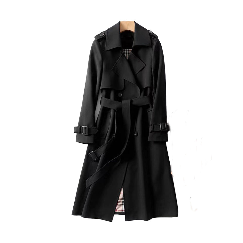 Sophia | Women's Black Double-Breasted Trench Coat with Adjustable Belt 2