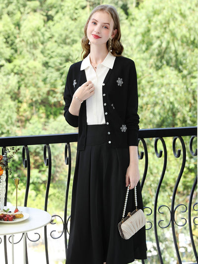 Sophia | Women's Black V-Neck Cardigan with Snowflake Accents 0