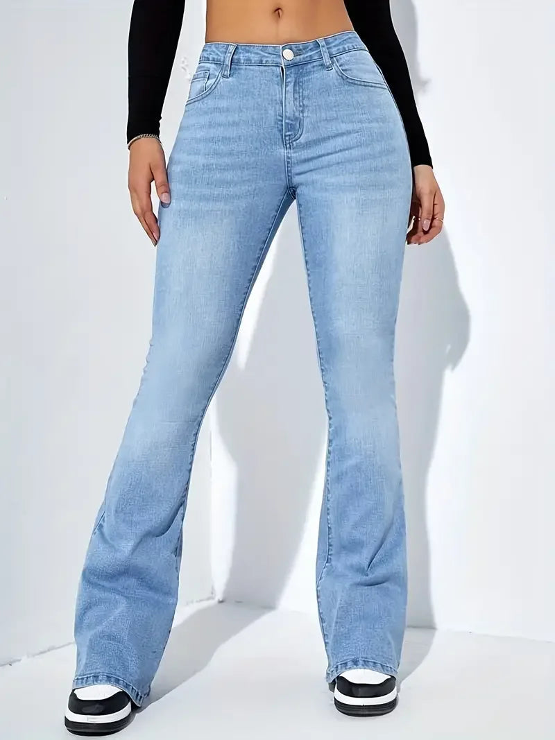 Sophia | Women's High-Waisted Flare Jeans in Blue, Black, and White 6